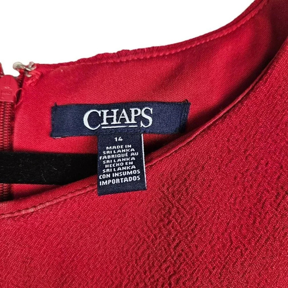 Chaps Red Polyester Crepe Cap Sleeve A Line Classic Dress Size 14 - Picture 5 of 10